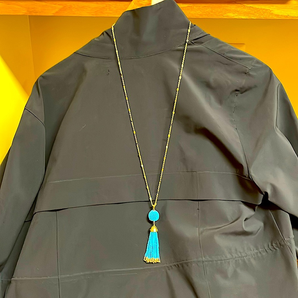 Talbots gold tone necklace with aqua beaded pendant